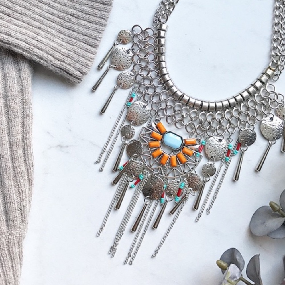 Boho Style Necklace Silver